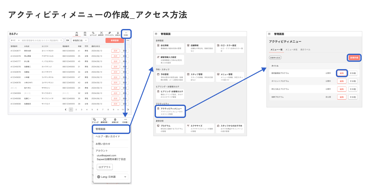 アクティビティメニューの作成_アクセス方法